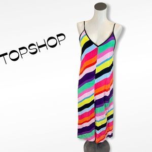 TOPSHOP | Rainbow Colored Stripes Sleeveless with Spaghetti Straps Maxi Dress 8